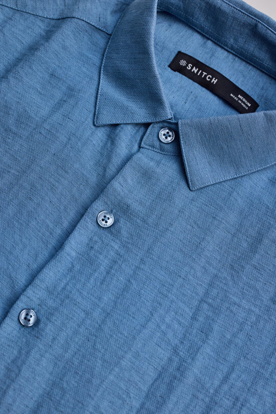 SNITCH Blue Slim Fit Linen Shirt - view 2