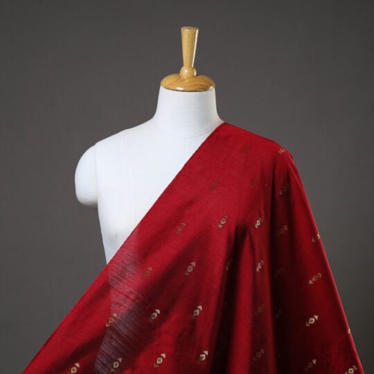 ITOKRI CRAFTS INITIATIVE Red - Zari Buti Spun Dupion Viscose Silk Plain Fabric 04