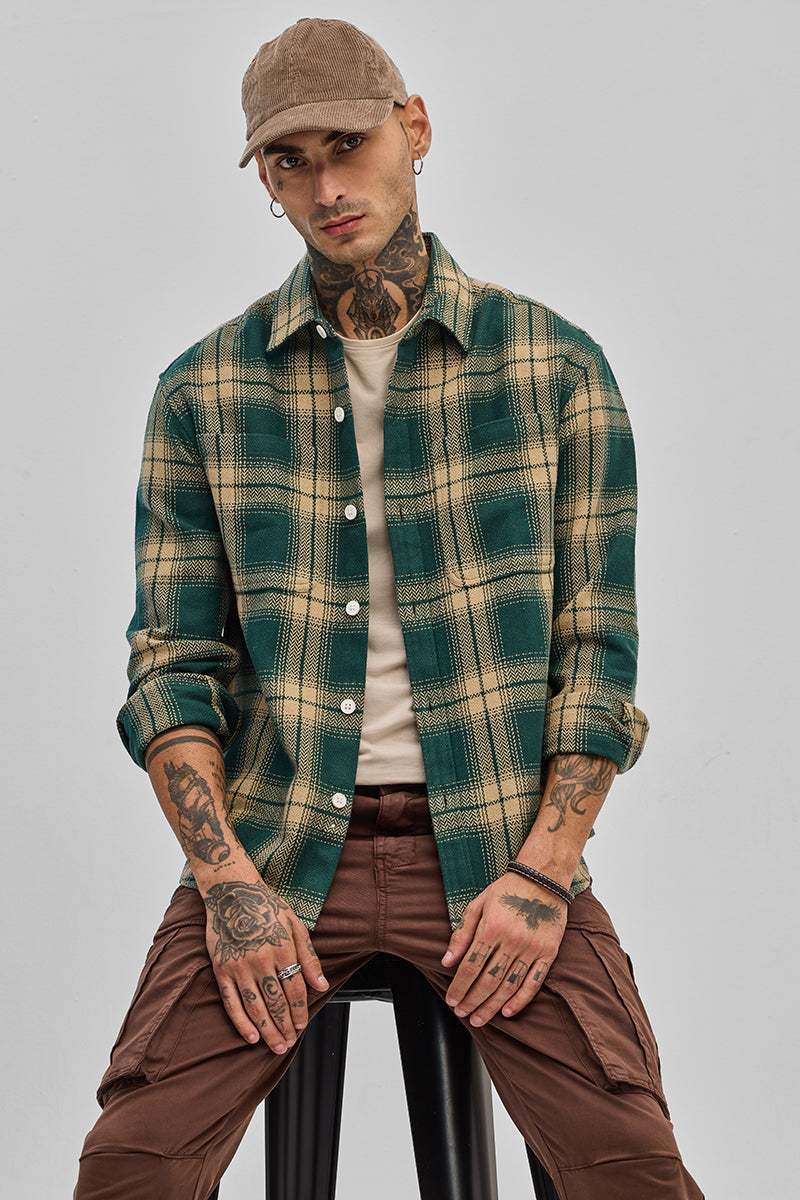 SNITCH Dark Green Flannel Checks Slim Fit Shirt - view 5