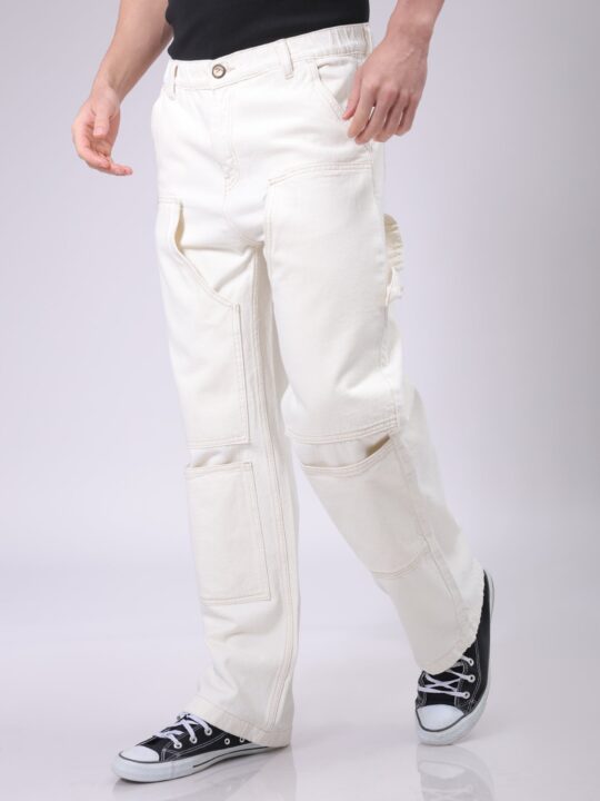 The Indian Garage Co Men's White Relaxed Fit Solid Carpenter Jeans - view 2