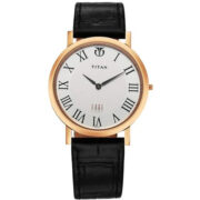 Titan Edge Quartz Analog White Dial Black Leather Strap Watch For Men 37.3mm NT1595WL01
