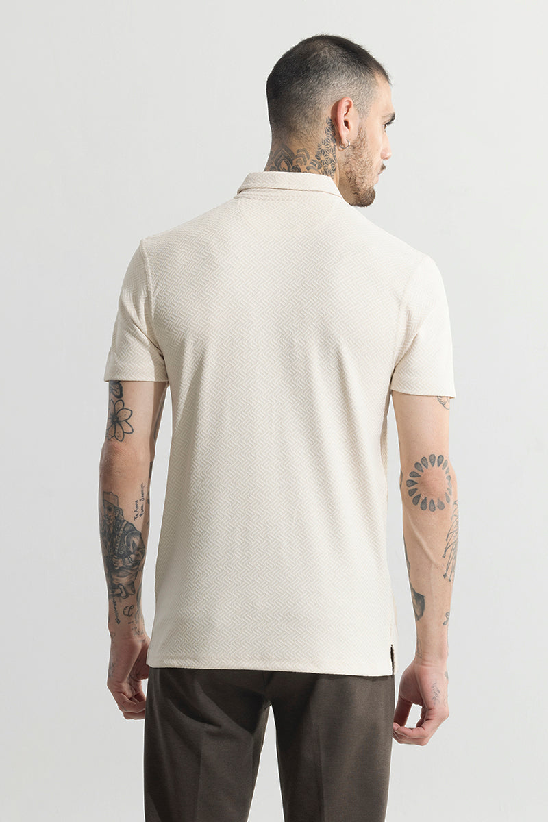 SNITCH Triline Knit Cream Polo T-Shirt - view 7