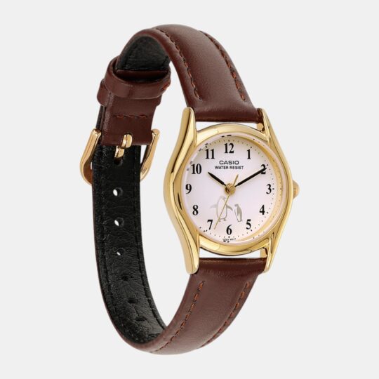 Casio Enticer Women Quartz White Dial Analog Leather Watch A2266