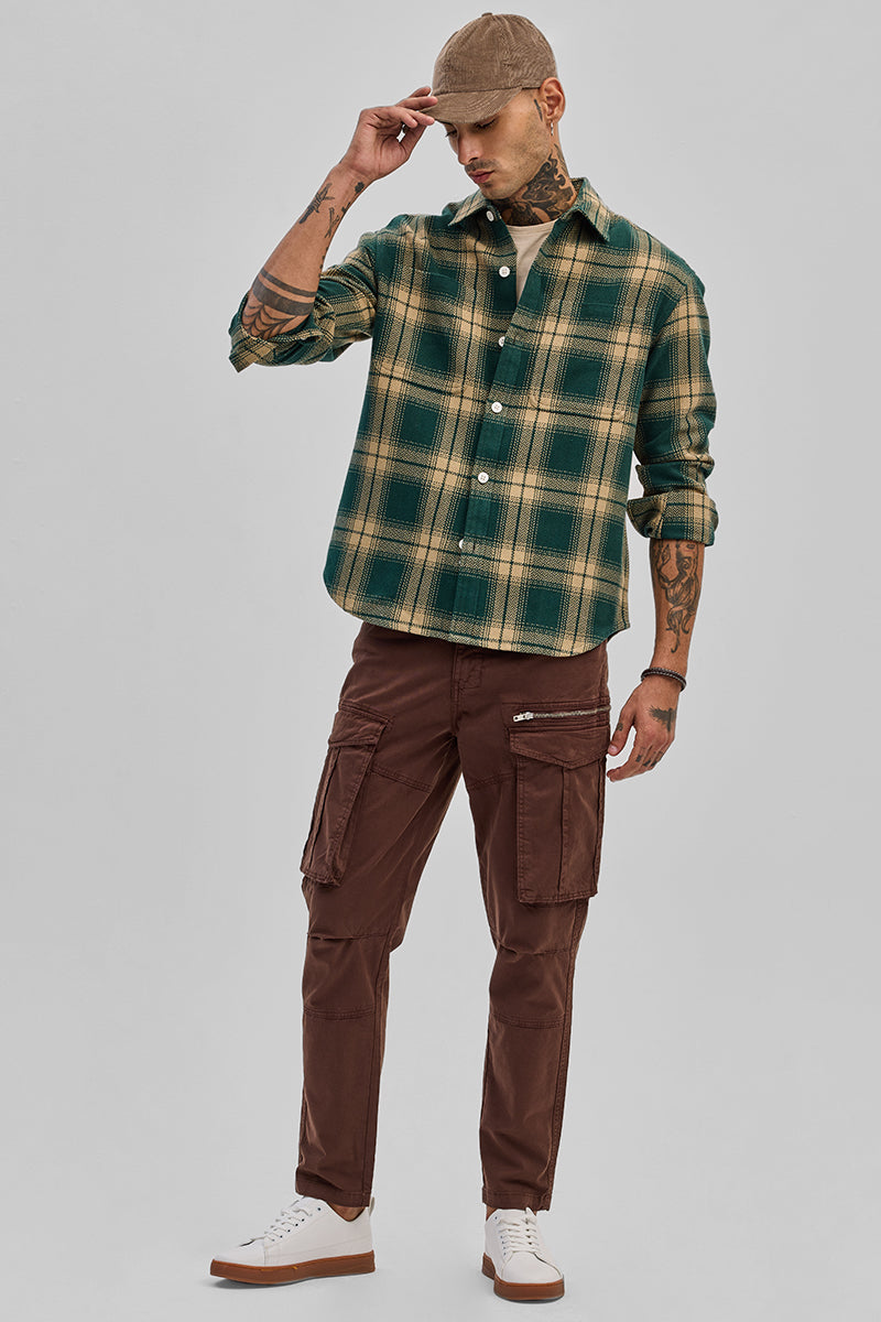 SNITCH Dark Green Flannel Checks Slim Fit Shirt - view 3