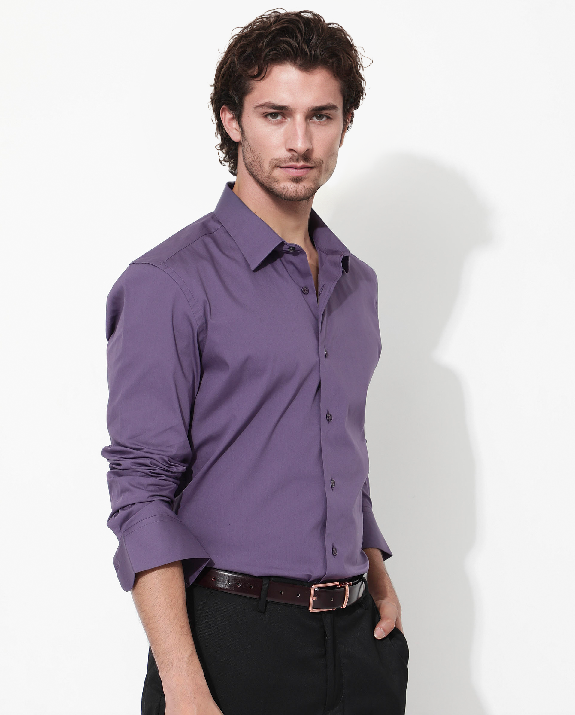 Rare Rabbit Men's Benedict Dusky Purple Cotton Poly Elastane Blend Fabric Full Sleeve Solid Formal Shirt - view 6