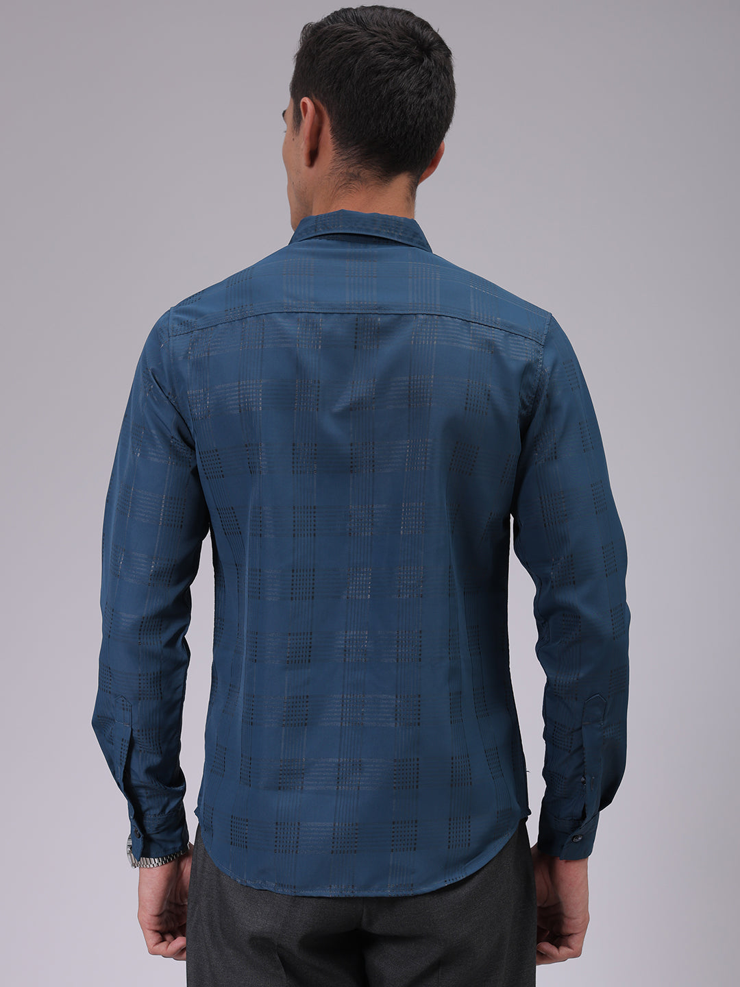 The Indian Garage Co Men's Teal Slim Fit Solid Shirt - view 4