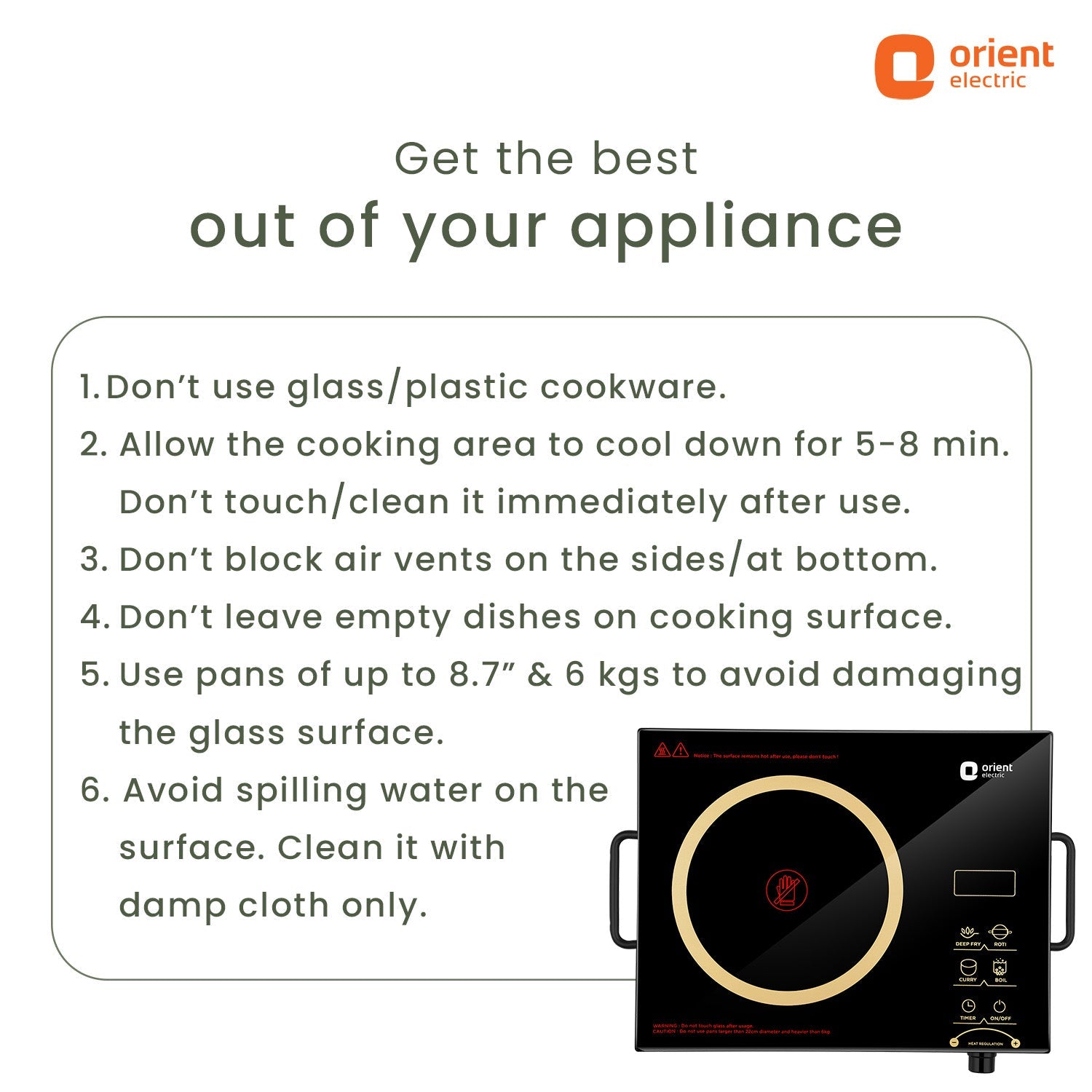 Orient Electric Rapid Cook Infrared Induction Cooktop 2200W (Induction Chulha) - view 7