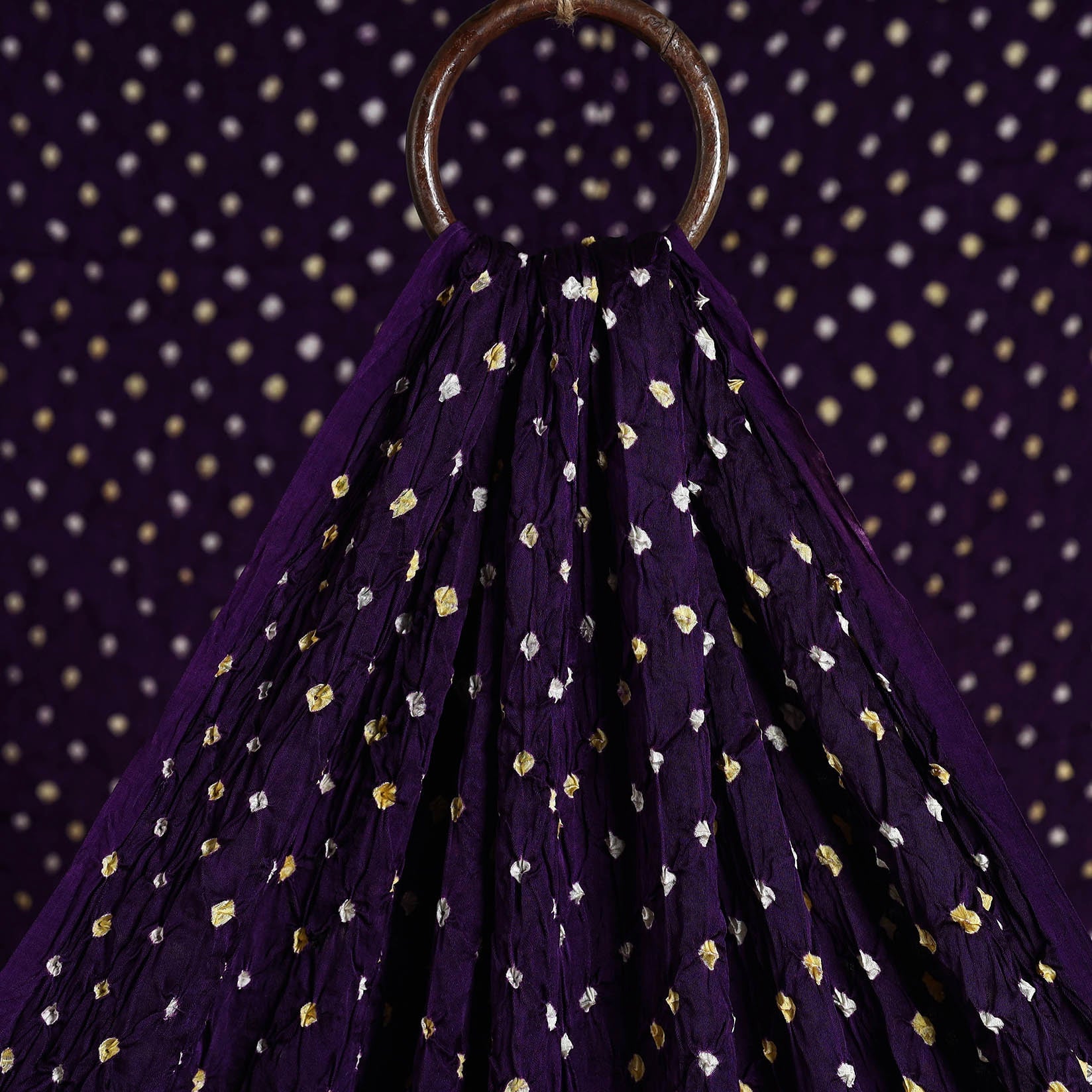 KACHCHH JI CHHAAP Alluring Purple Kutch Bandhani Tie-Dye Modal Silk Fabric - view 3