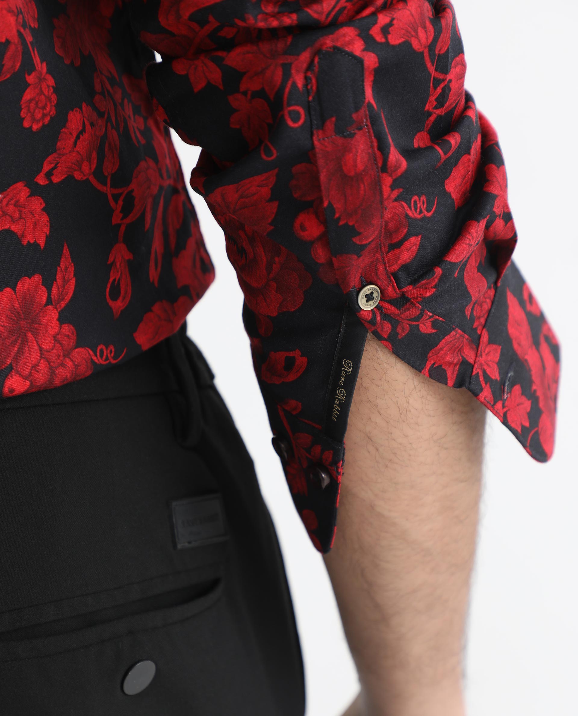 Rare Rabbit Men's Reet Red Cotton Modal Fabric Floral Print Full Sleeves Shirt - view 4