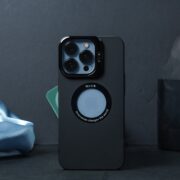 Apple iPhone 15 Series Luxury Camera Protector Stand Case With Logo Cut