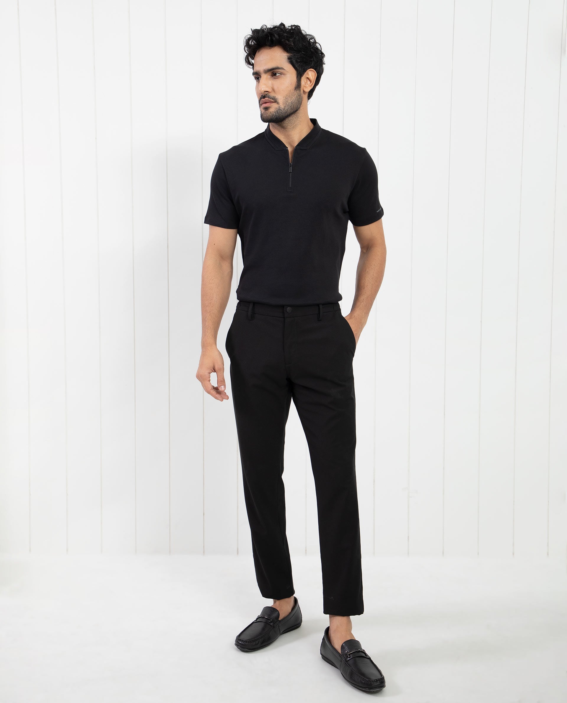 Rare Rabbit Men's Temper Black Cotton Fabric Baseball Stand Collared Neck Zipper Closure Half Sleeves Polo T-Shirt - view 8