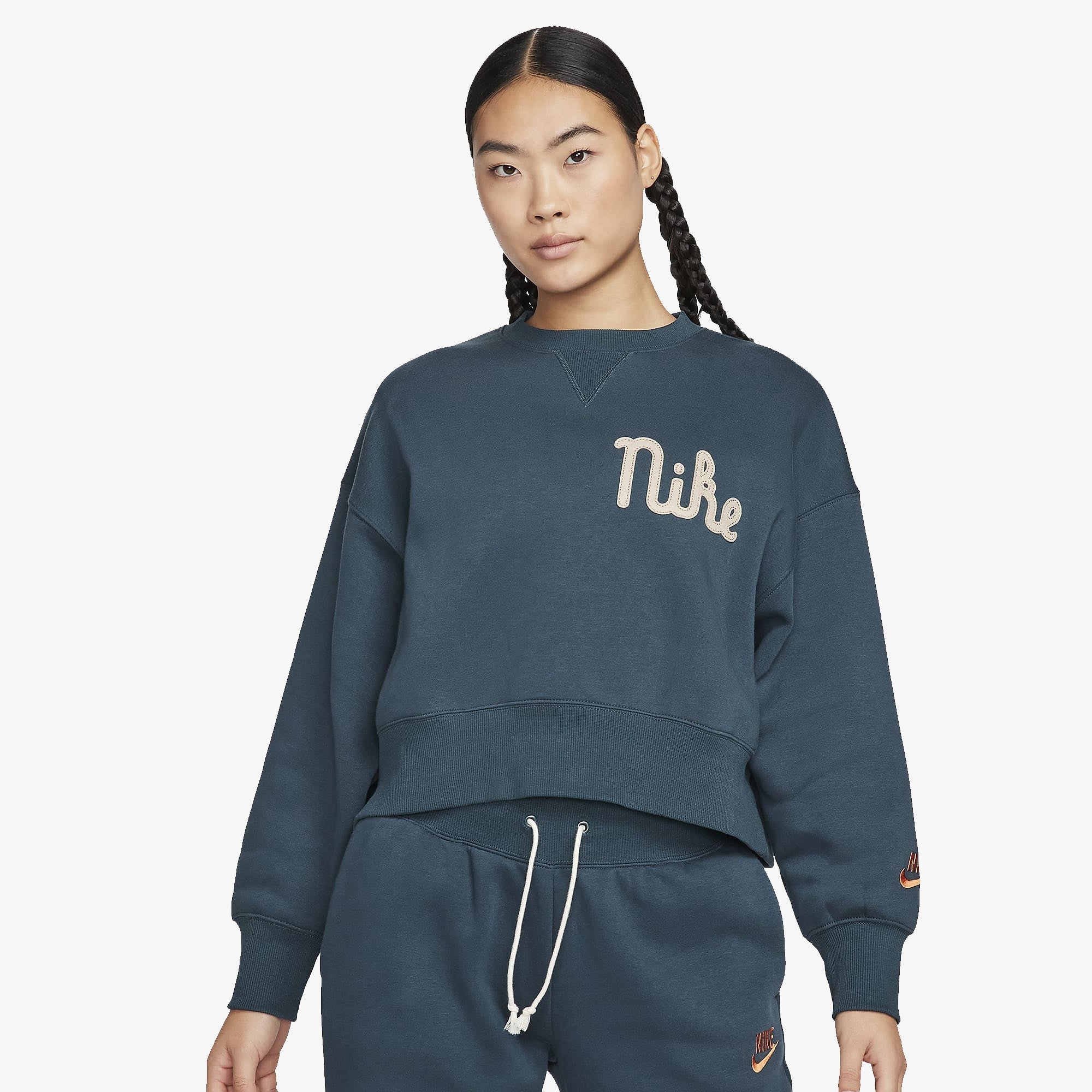 Nike | CREW-NECK FLEECE SWEATSHIRT { DEEP JUNGLE/KHAKI/CAMPFIRE ORANGE - view 4