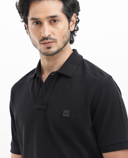 Rare Rabbit Mens Pare Dark Black Short Sleeve Solid Polo T-Shirt - view 2
