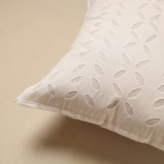 SHADES OF MARUDHARA White - Cut Work Cotton Applique Cushion Cover (16 x 16 in) 09 - view 2