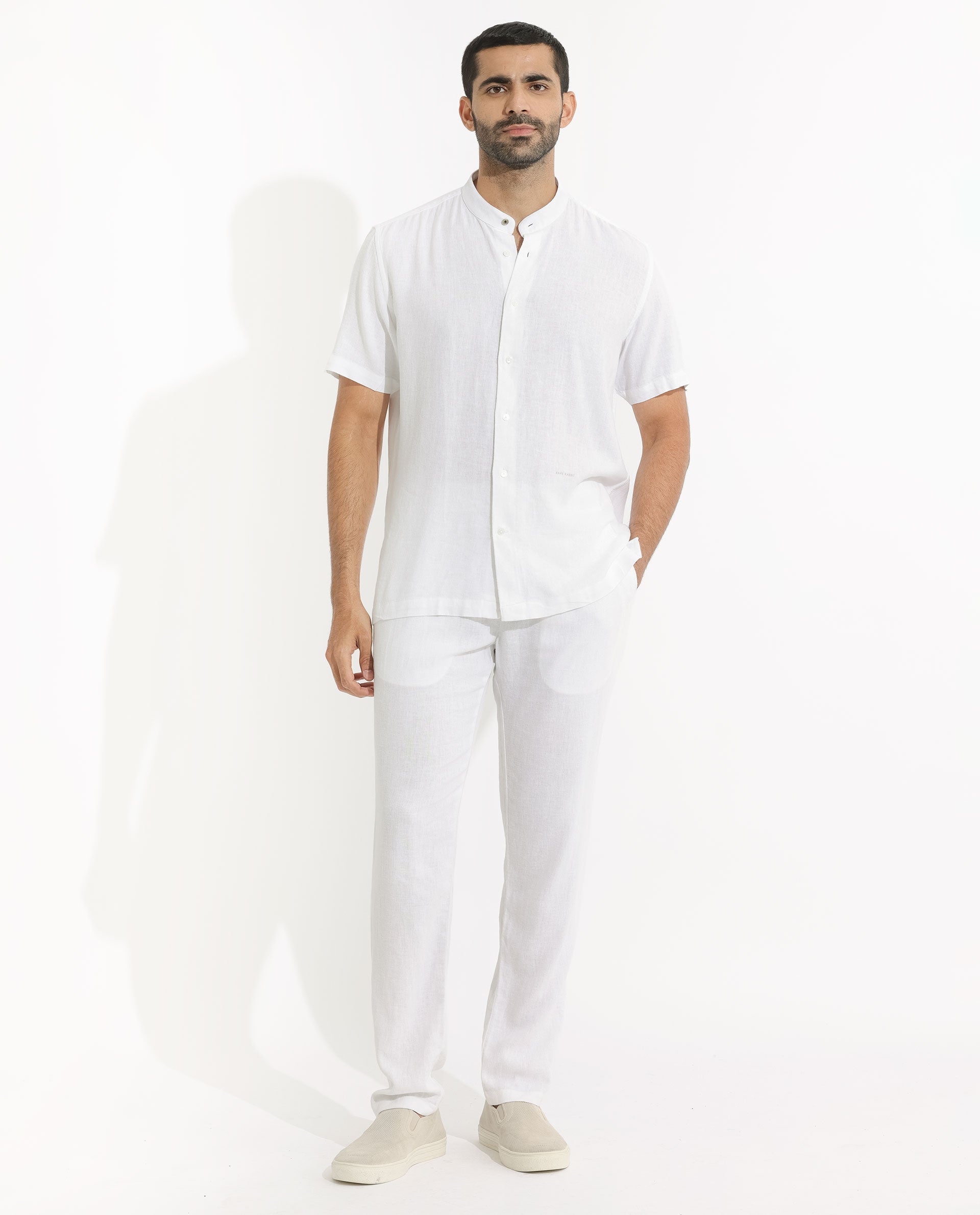Rare Rabbit Men's Lune Ss White Linen Mandarin Collar Half Sleeves Shirt - view 6