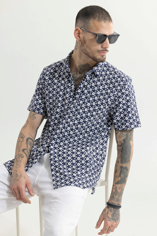 SNITCH ArtisanAura Blue Embroidered Shirt