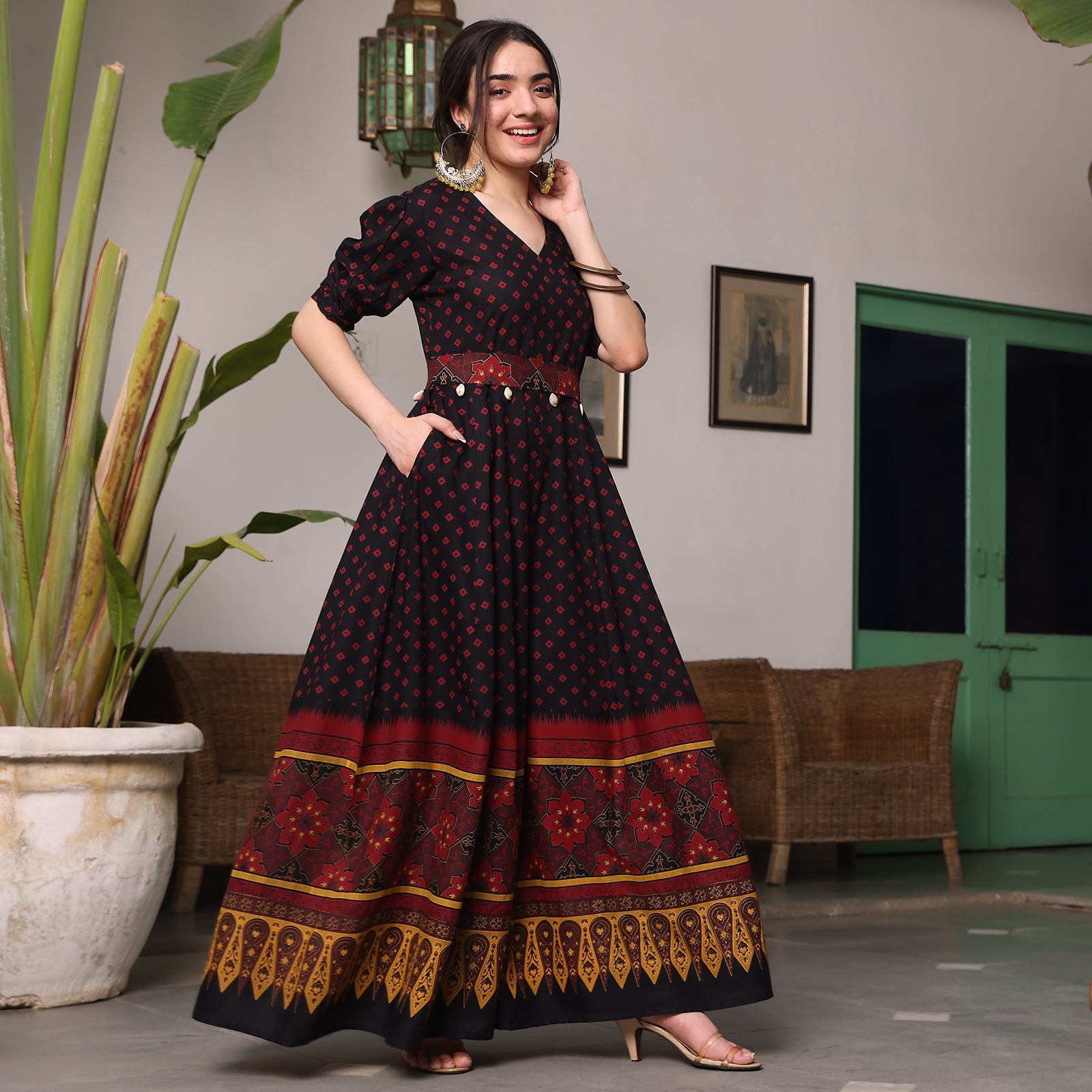 BlackTree Black & Maroon Fit and Flare Jumpsuit - view 2