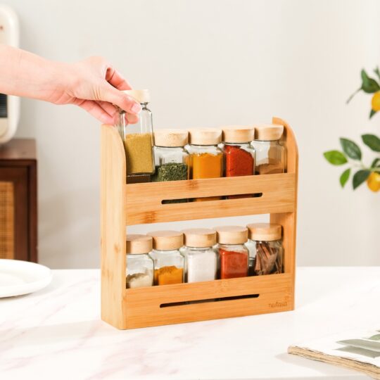 Nestasia Set Of 10 Glass Jars With Wooden Storage Rack For Kitchen - view 2