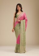 Koskii Pista Green Threadwork Soft Silk Saree