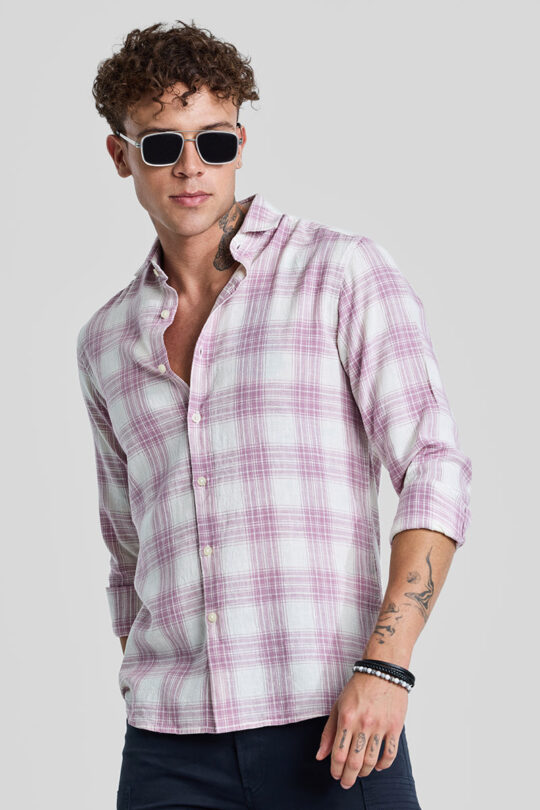 SNITCH Lilac Checks Linen Blend Shirt