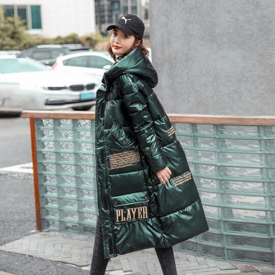 BlackTree Winter Jacket For Women Hooded Shiny Female Cold Coat Letter print - view 2