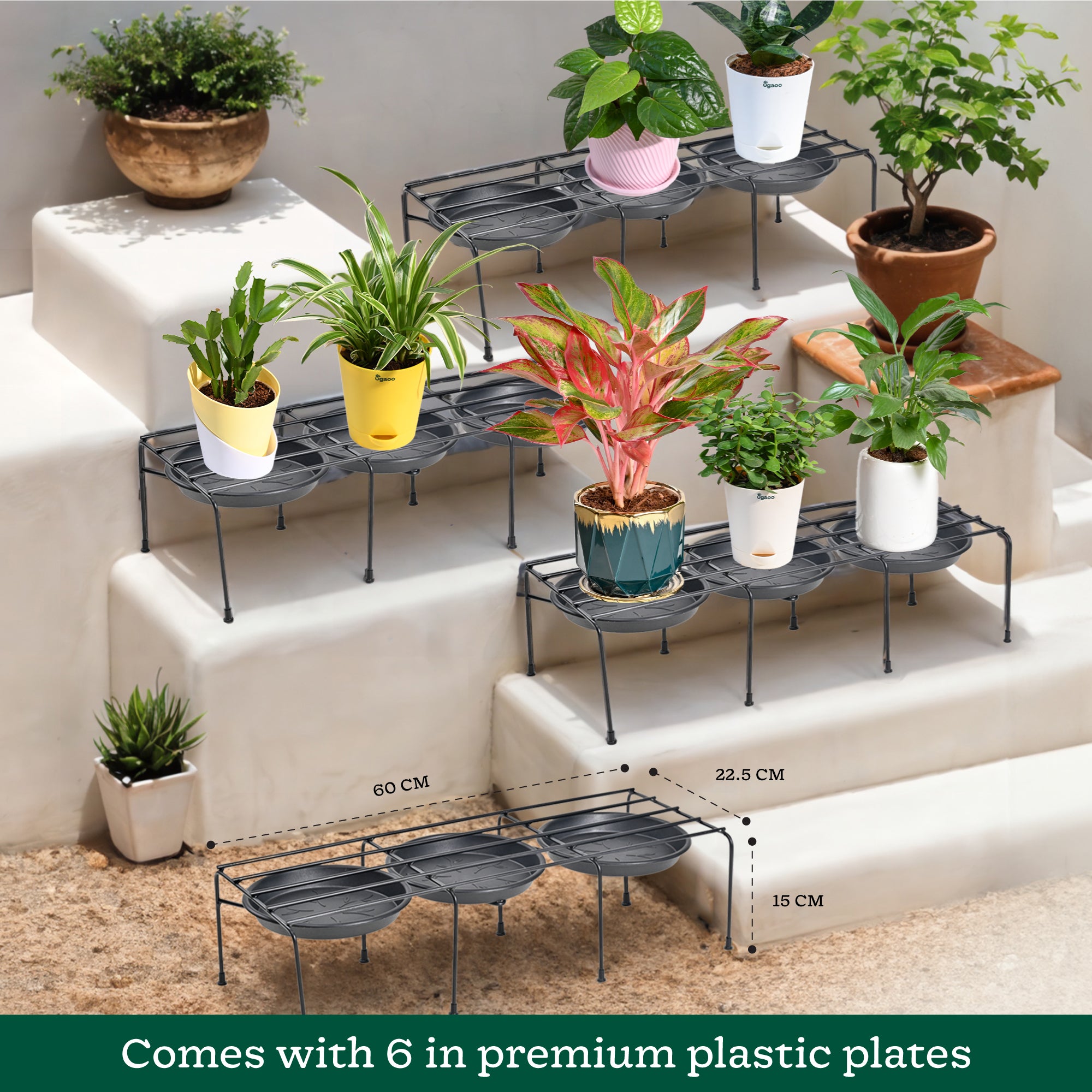 Ugaoo Metal Plant Stands with Drip-tray Holder - set of 4 - view 8