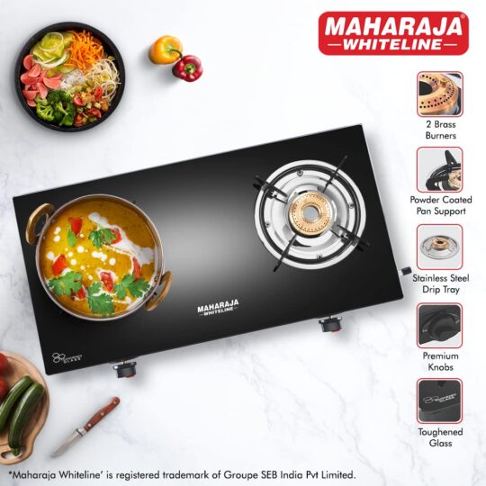 Maharaja Whiteline Belenus Neo 2 Burner Glass Top Gas Stove | Black - view 2