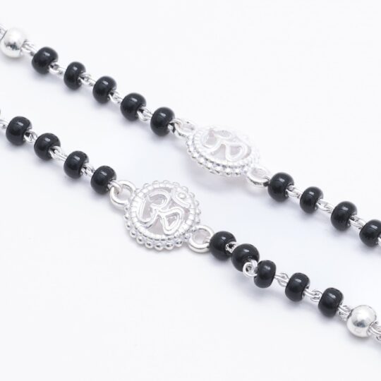 Prinjal Jewellers Black beads Om silver nazariya for kids