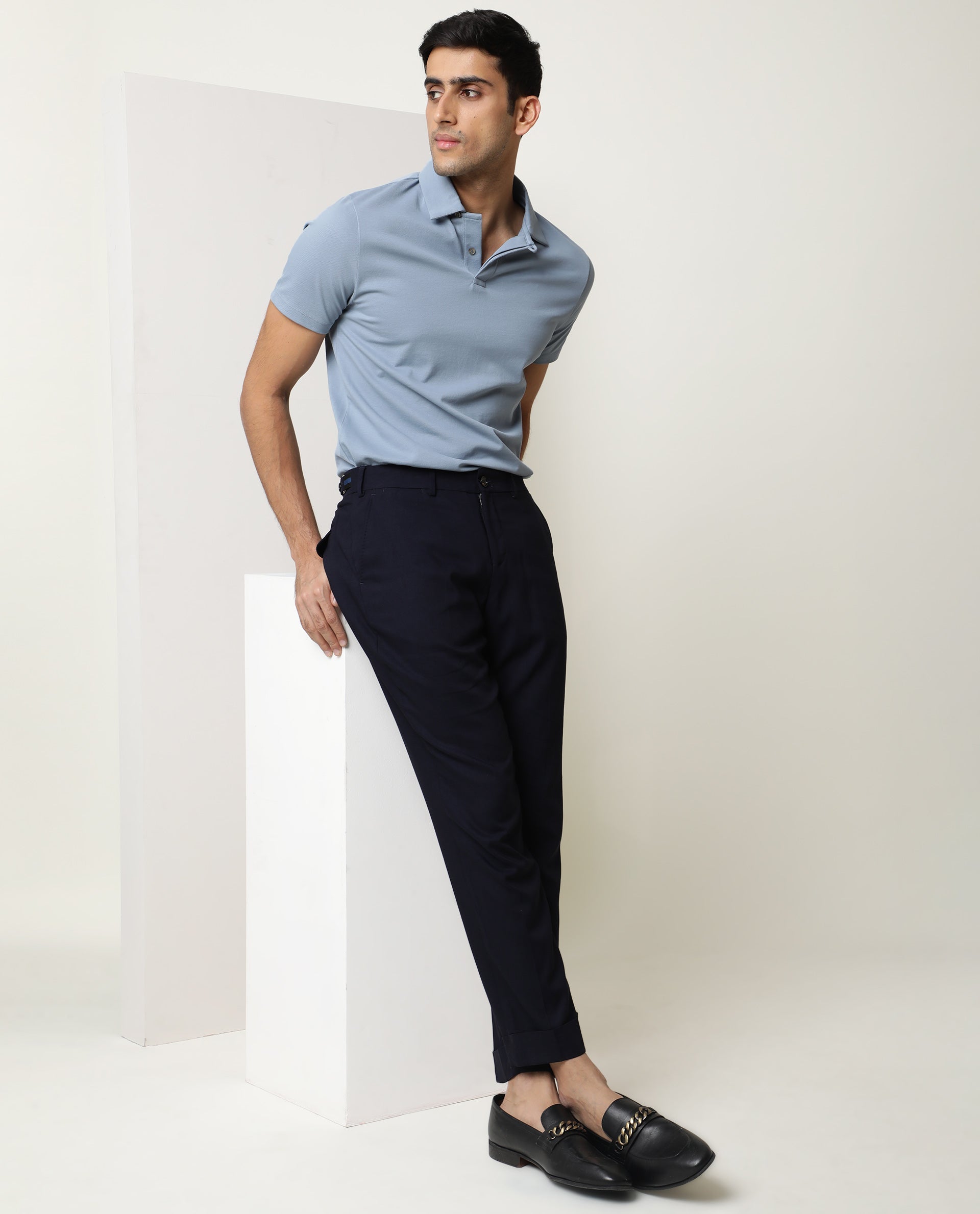 Rare Rabbit Men'S Zeny Blue Cotton Fabric Collared Neck Half Sleeves Button Closure Polo T-Shirt - view 6