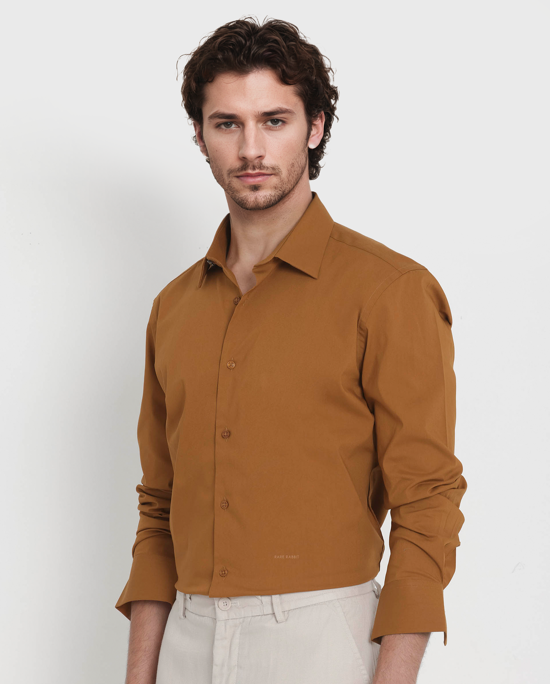 Rare Rabbit Men's Benedict Mustard Cotton Poly Elastane Blend Fabric Full Sleeve Solid Formal Shirt - view 6