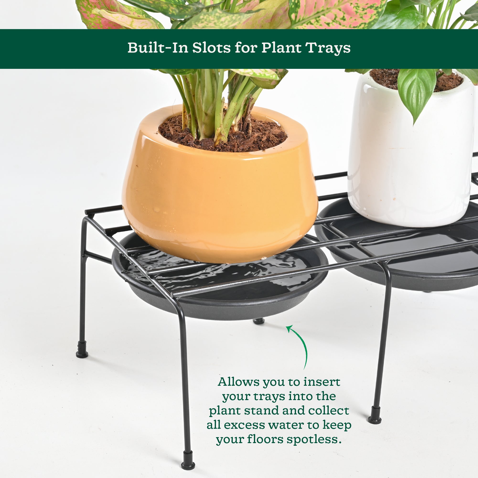 Ugaoo Metal Plant Stands with Drip-tray Holder - set of 4 - view 4