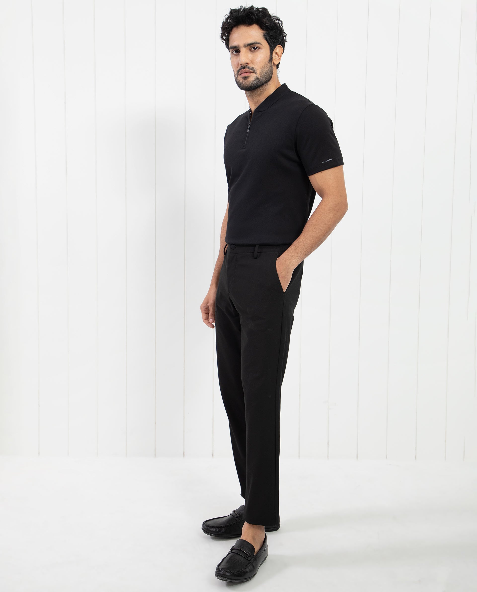 Rare Rabbit Men's Temper Black Cotton Fabric Baseball Stand Collared Neck Zipper Closure Half Sleeves Polo T-Shirt - view 7
