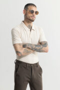 SNITCH Triline Knit Cream Polo T-Shirt