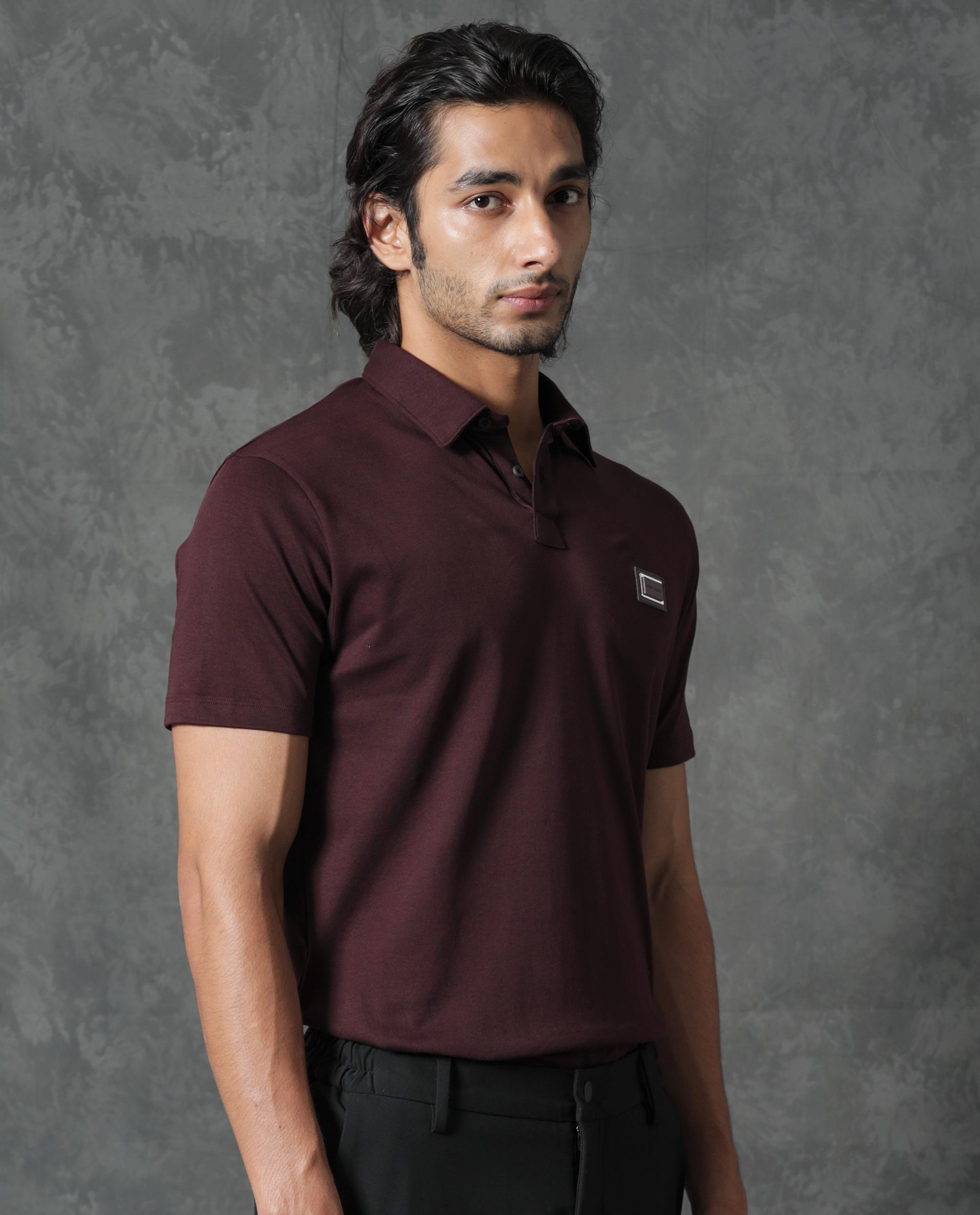 Rare Rabbit Men's Badger-1 Maroon Cotton Fabric Collared Neck Half Sleeves Solid Polo T-Shirt - view 3