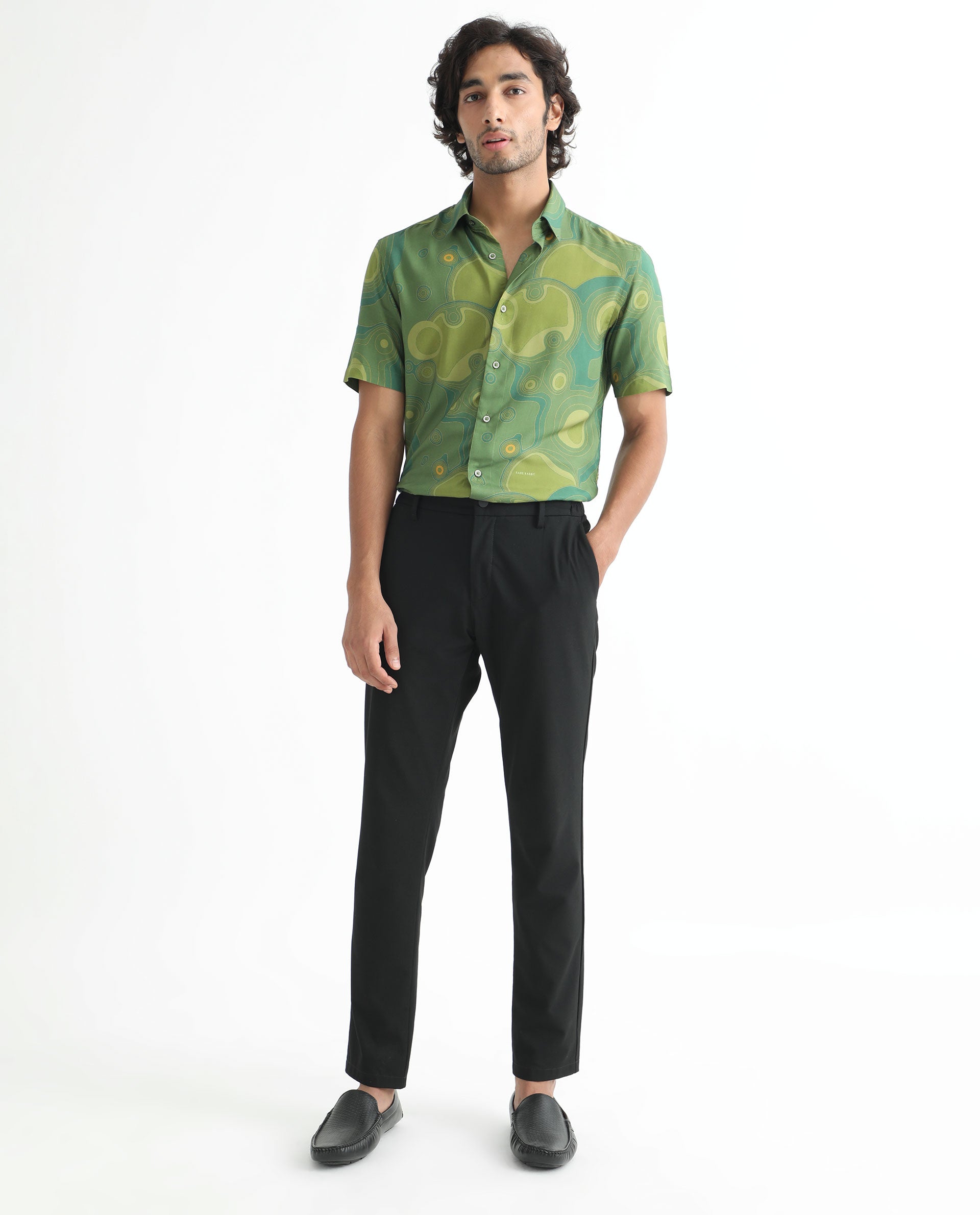 Rare Rabbit Men's Resolute Light Green Shirt Viscose Fabric Short Sleeves Slim Fit - view 6