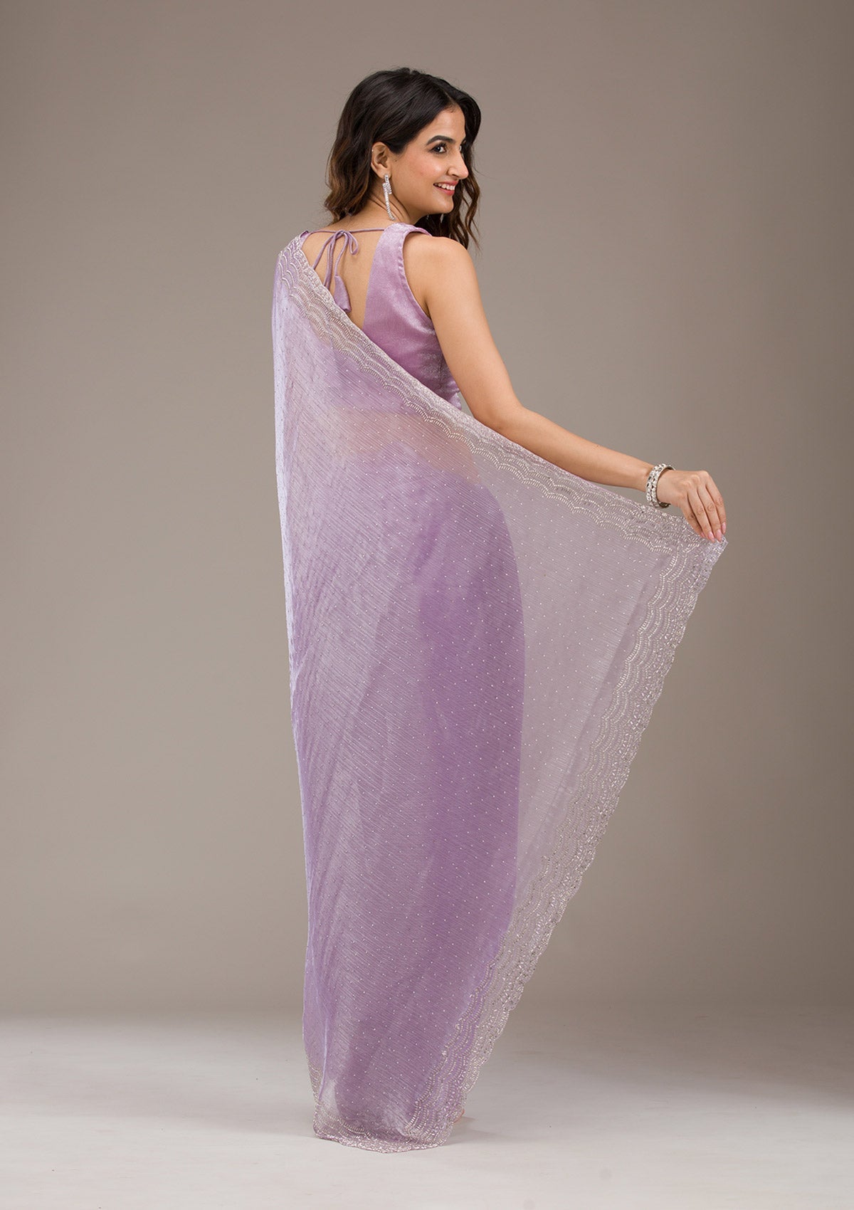 Koskii Lavender Stonework Chiffon Saree – Women's - view 2