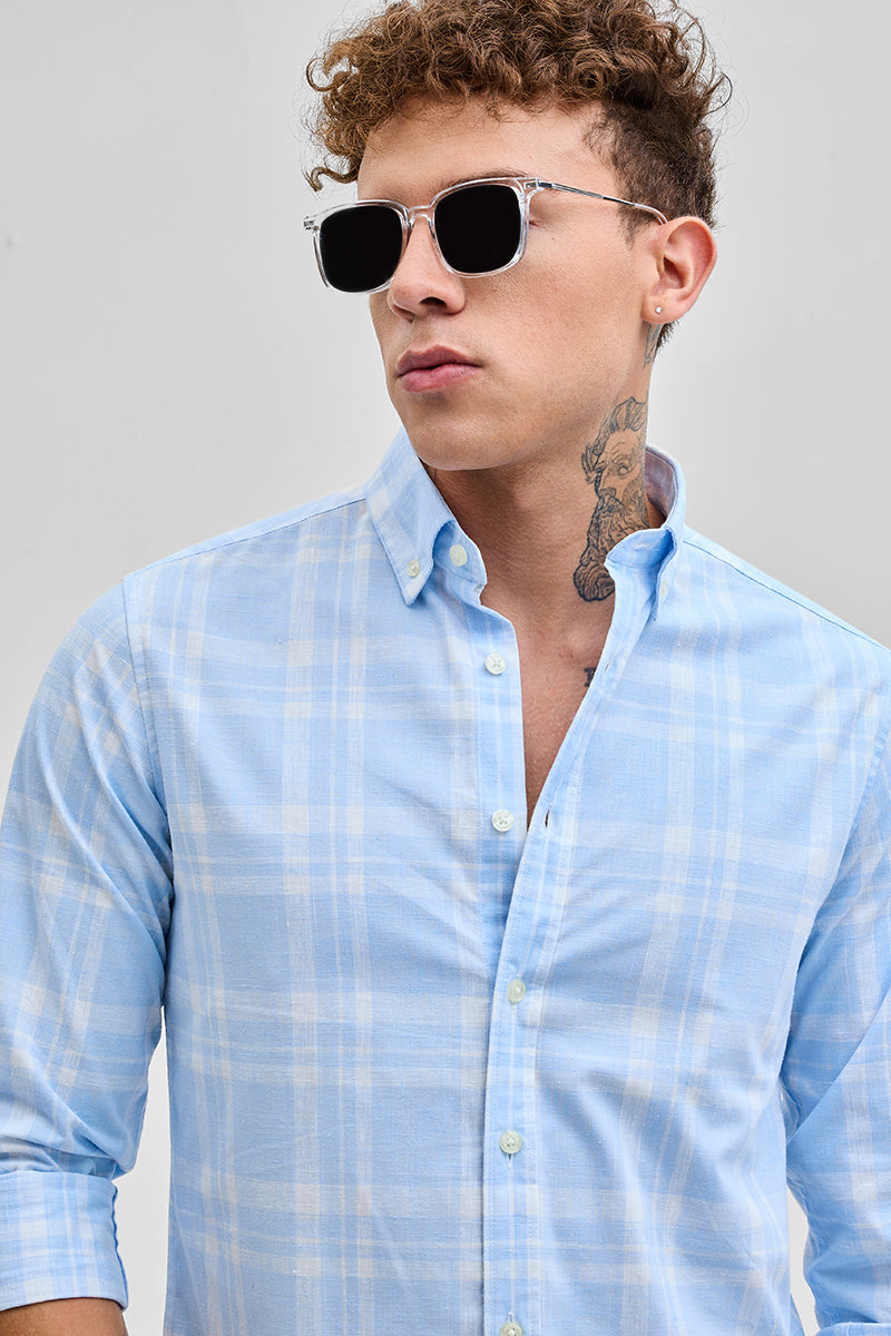 SNITCH Light Blue Checks Oxford Shirt - view 5