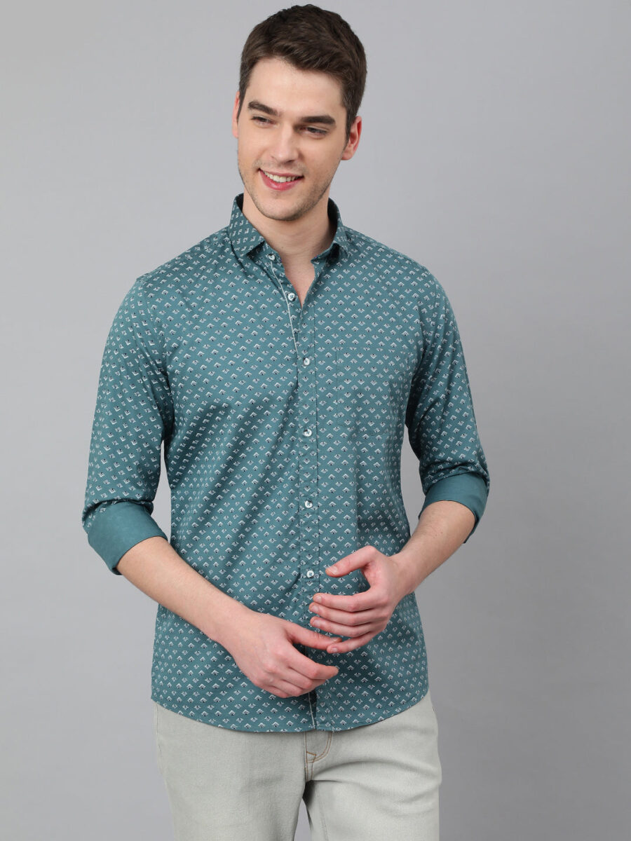 BlackTree Men Teal Standard Fit Printed Casual Shirt