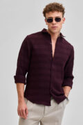 SNITCH Burgundy Textured Slim Fit Shirt