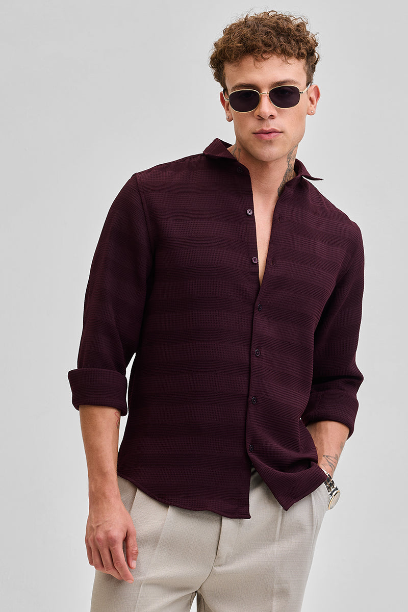 SNITCH Burgundy Textured Slim Fit Shirt