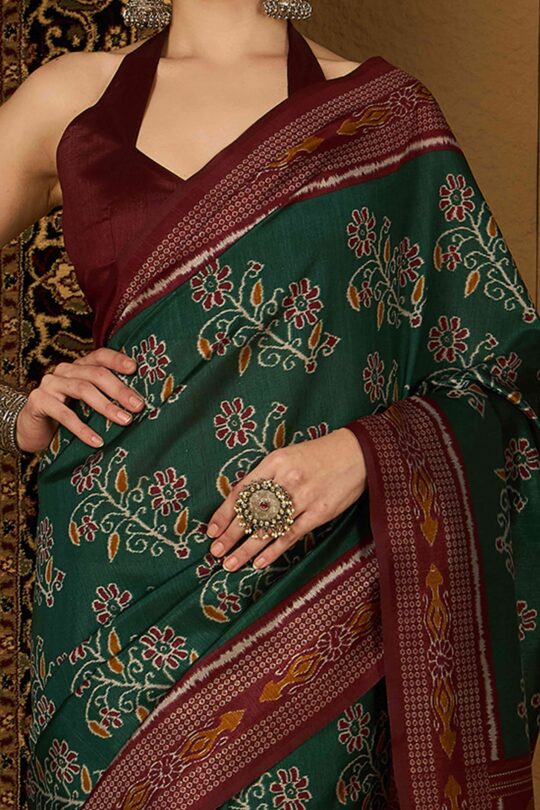BlackTree green-floral-printed-bhagalpuri-silk-saree-27 - view 2