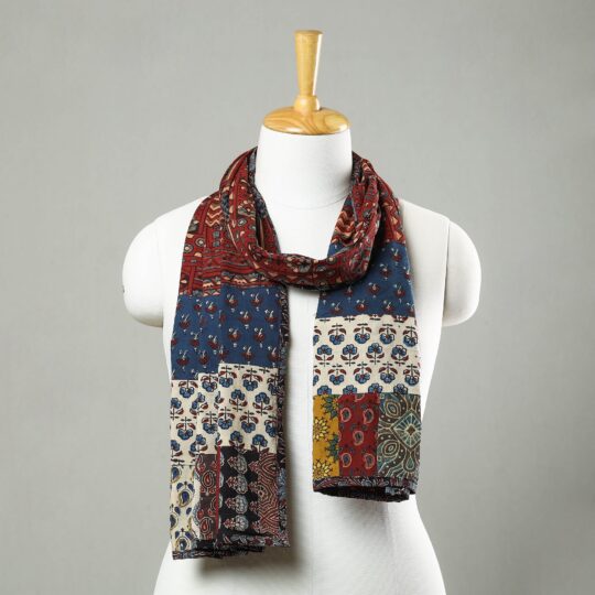 STOLES & SCARVES Multicolor - Patchwork Cotton Stole in Ajrakh Block Prints 42