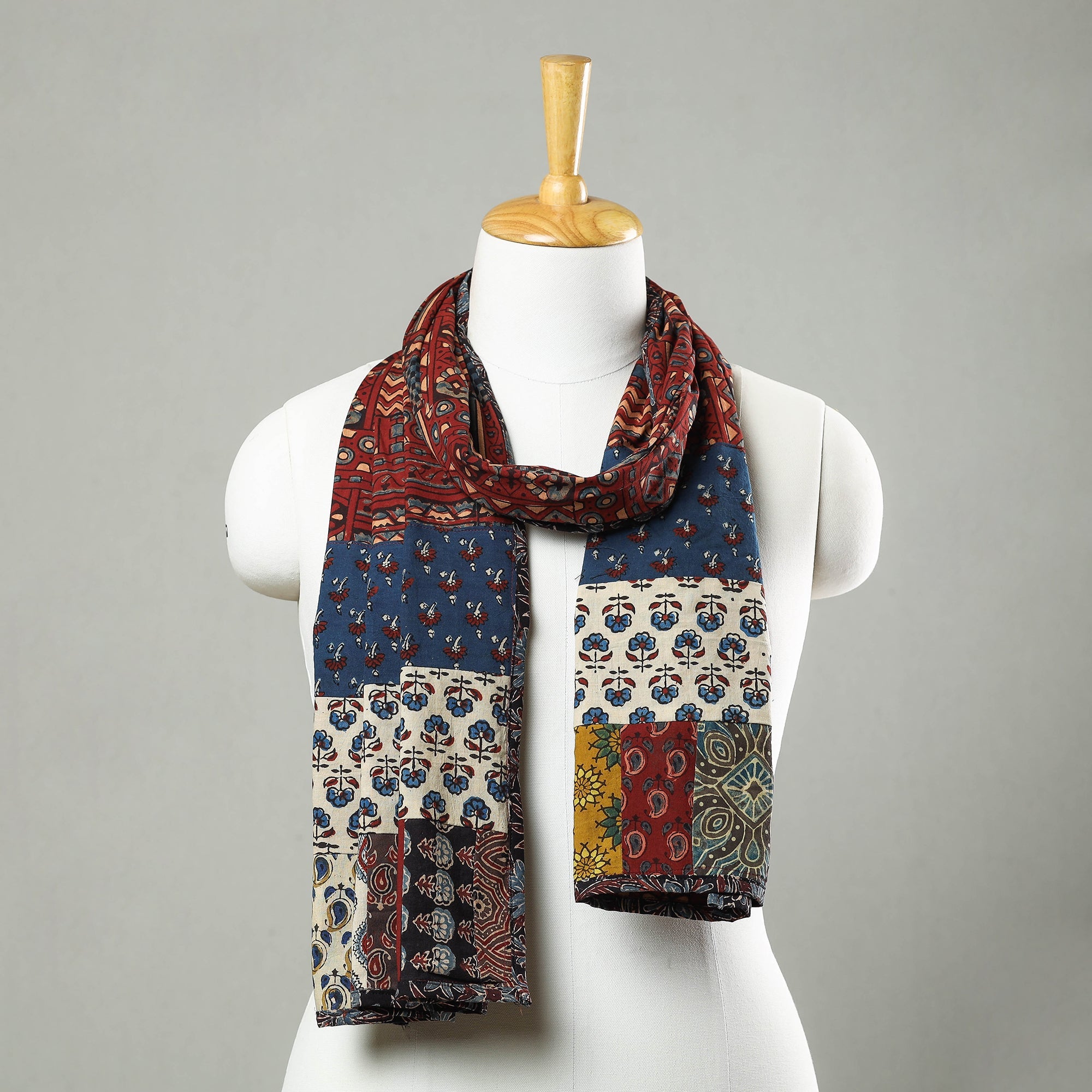 STOLES & SCARVES Multicolor - Patchwork Cotton Stole in Ajrakh Block Prints 42