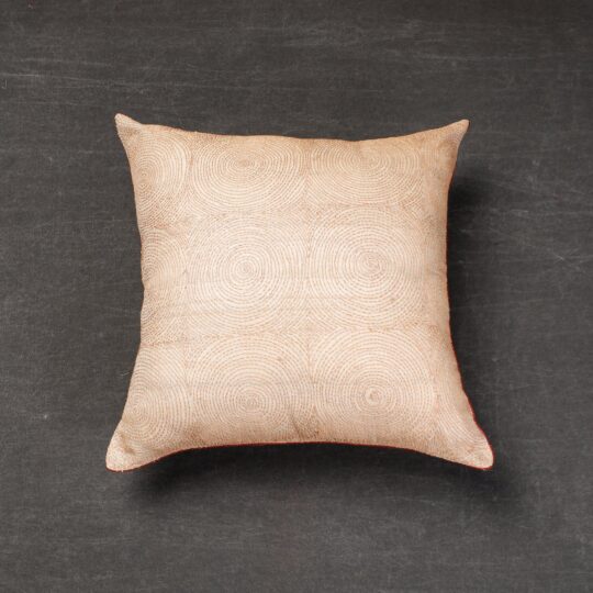 NOORI BAZAR Beige - Bengal Kantha Embroidery Tussar Silk Cushion Cover (16 x 16 in)
