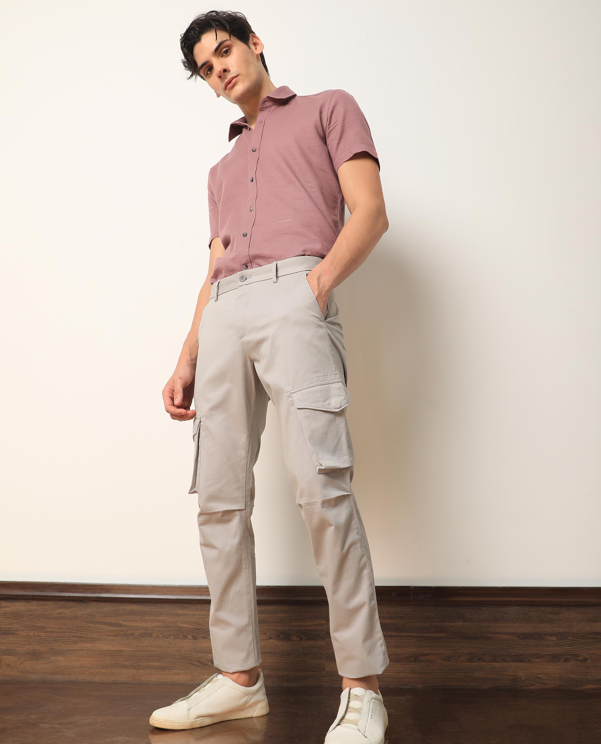 Rare Rabbit Men's Celu Grey Solid Mid-Rise Cargo Style Slim-Fit Trouser - view 7