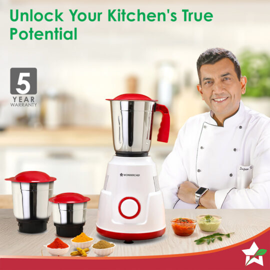 Wonderchef Robo 500 W Mixer Grinder | 3 Stainless Steel Jars for Powerful Blending, - view 2
