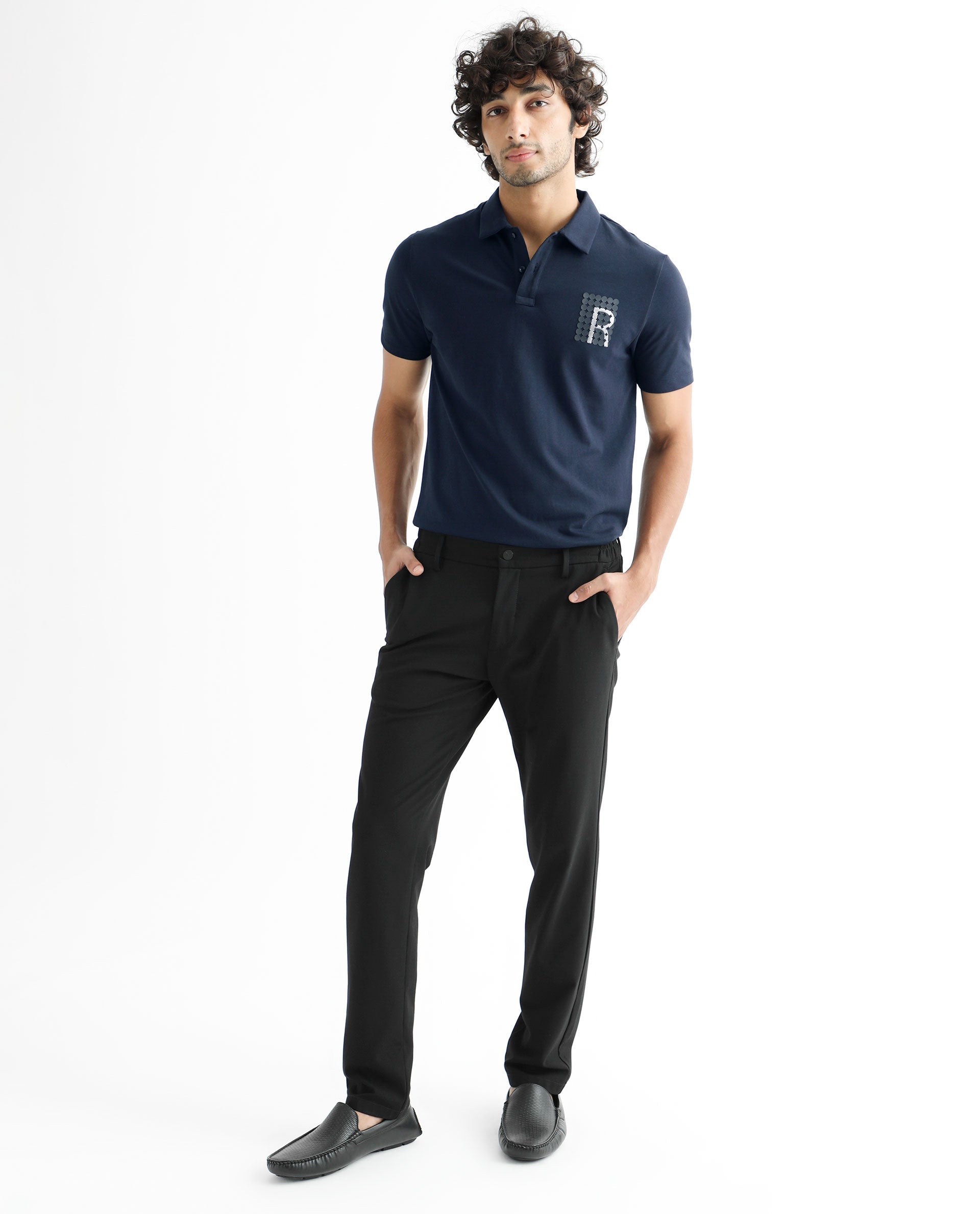 Rare Rabbit Men's Poka Navy Cotton Lycra Fabric Collared Neck Half Sleeves Polo T-Shirt - view 6
