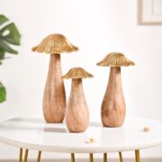 Nestasia Gold Mushrooms Wooden Decor Showpieces Set Of 3
