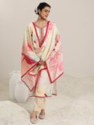 Libas Cream Printed Cotton Blend Straight Suit With Dupatta