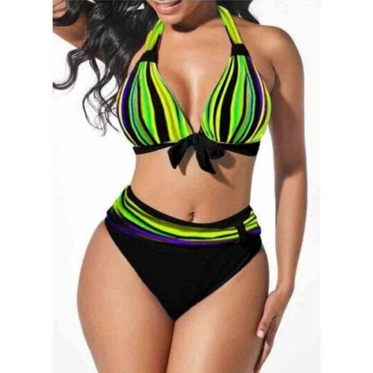 Neon Striped Bikini Set Push Up for Women's.